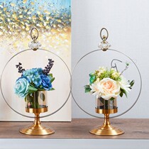 American creative light luxury table Vase ornaments living room flower arrangement European style home Glass metal candlestick soft decorations