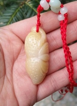 Ning Qiang Coral Jade Fossil Lifetime Happiness Longevity Fruits Hand Carved Pendant Yellow Fine Grain Boutique Necklace Pendant W