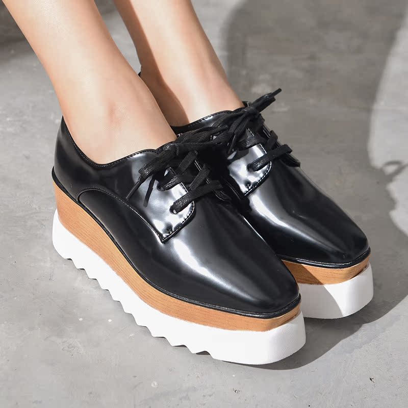 厚底松糕鞋女夏2017新款英伦系带百搭休闲学生坡跟星星高跟防水台