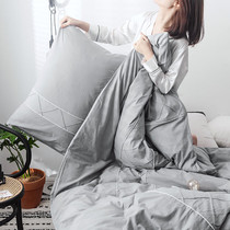 Nordic simple pleated washed cotton four-piece set Cotton pure cotton embedded process quilt cover 1 5 1 8m Bedding