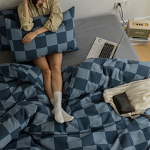 Chessboard lattice thickened pure cotton four pieces of full cotton grinding hair lattice quilt cover simple autumn and winter bed linen bed with supplies