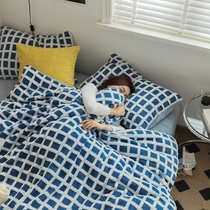 Winter milk suede cationic jacquard four pieces of small lattice thickened baby suede Coral Suede Bed Linen Bed