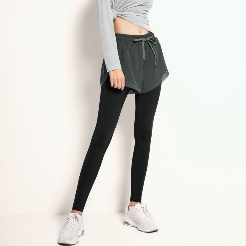 假兩件健身褲女π彈力緊身跑步運動褲裙外穿春夏速干高腰提臀瑜伽褲