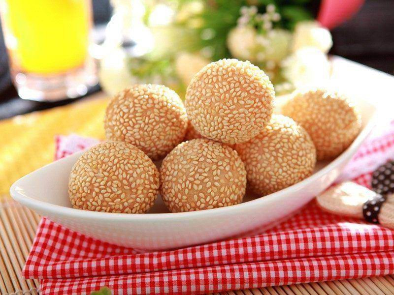 【传统糕点】48个小芝麻球红豆沙馅麻圆麻团早餐油炸小吃半成品