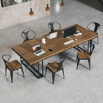 Solid Wood Meeting Table Strip Table Industrial Wind LOFT Office Furniture Rectangular Large Table Retro Negotiating Table And Chairs