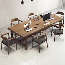 Solid wood meeting table long table office Long table sub-bench Retro desk computer desk in negotiation table and chairs combination