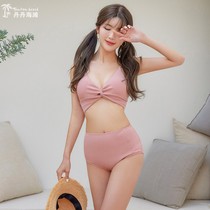 Swimwear Womens Small breasts gather cover meat thin Korean version 2021 new sexy backless bikini high waist holiday swimsuit