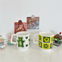 Korean ins designer bear cute flower cartoon ceramic cup breakfast cup milk coffee cup mug