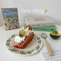 Korea ins spring day retro Maple Leaf hipster round ceramic plate flat dessert plate salad plate breakfast plate