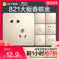 224 Delixi switch socket panel porous 86 type gold concealed wall open five holes household electric switch