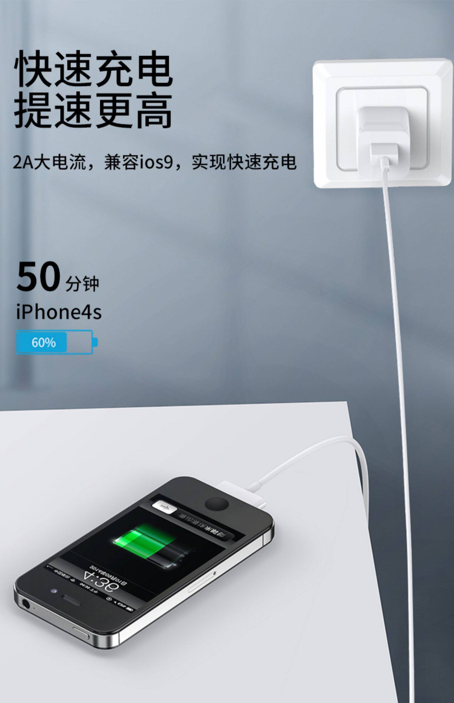 适用苹果iphone4s数据线4充电线四手机充电器平板电脑快