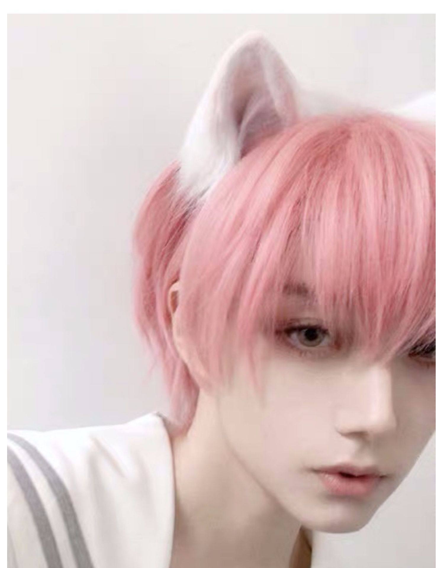 粉色假发男短发日系网红同款韩版帅气蓬松自然男士发型dk全头套式