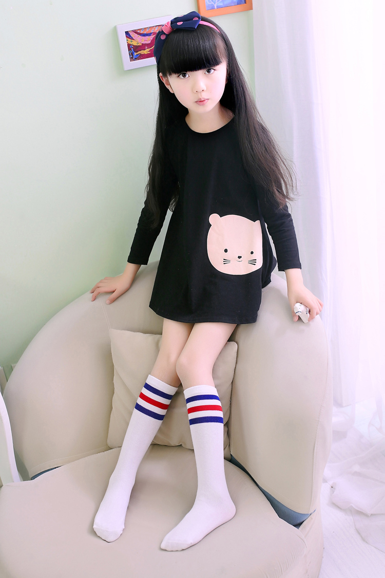 儿童中筒袜 女童长筒袜 宝宝高筒袜 春秋 纯棉 过膝 学生运动袜子_爱