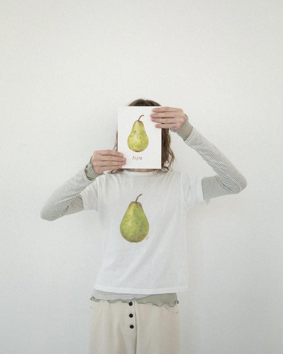 Корейская винтажная футболка Fletta с рисованным принтом груши свободного кроя с короткими рукавами