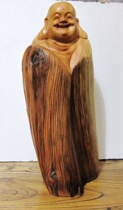 Cliff cypress original ecological carving Maitreya Buddha Whole wood carving No top color no paint Camellia table ornaments