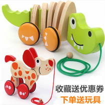 Baby drag toy traction puppy toddler push music kindergarten learn to walk pull cable bear drum push cart