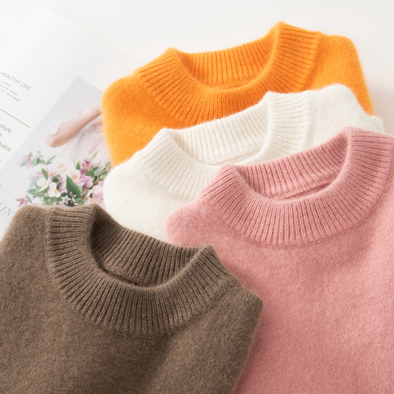 Children cashmere sweatshirt half high round collar girl's clothing fall boy sweater jacket head baby pure coloured goat sweatshirt set to do