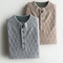 Japanese vintage cashmere sweater men's crew neck Joker buckle cashmere sweater 2021 in autumn and winter