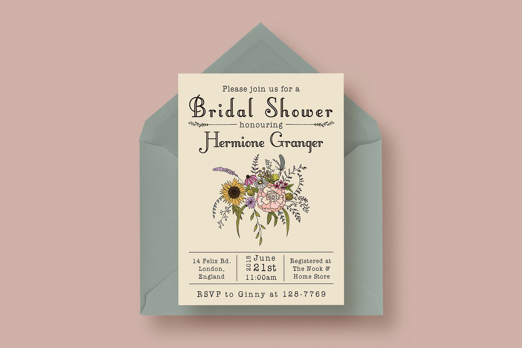 花卉婚礼邀请函模板 wildflower bridal shower invitation