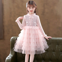 Girls' sweater dress spring and autumn dress 2023 new children's air cake skirt autumn baby sleeve princess skirt