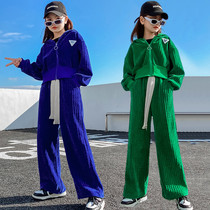 Girls net red suit Western style 2022 spring and autumn new childrens middle and big boys and girls sports wide-leg pants two-piece set