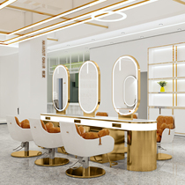 New Mesh Red Mirror Table Beauty Hair Shop Mirror Cabinet Integrated Hair Salon Special Hairdresshop Hot Dye Area Cut Hair Glasses With Lamp