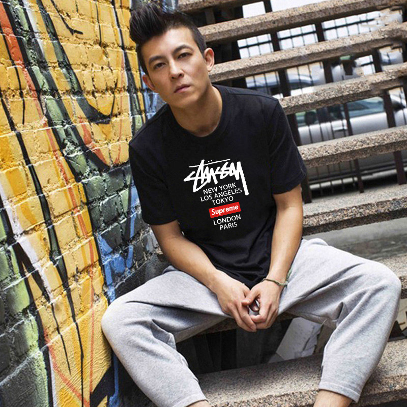 潮牌陈冠希同款supreme短袖男欧美街头夏季纯棉宽松大码半袖t恤衫