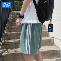 Summer trend Net red port wind casual striped shorts men ins Korean version of the Tide brand fat big size handsome beach pants