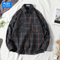 Hong Kong style trend long sleeve shirt men plus fat large size loose fat shirt Korean Plaid handsome casual jacket