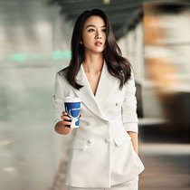 Spring and autumn heat selling stars in the same style with double-row buttoned white suit jacket ladies professional temperament minor leggings suit