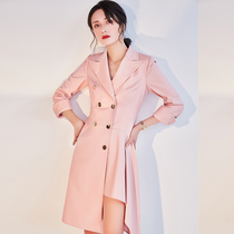 Spring Summer New Pink Suit Dress Career OL Pro 70% Sleeve Suit Jacket Dress Lady Irregular Dress