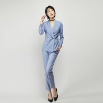 2020 Springtime Lady New Blue Commuter Suit Suit Green Fruit Collar Temperament Western Suit Jacket Sashimi Pants