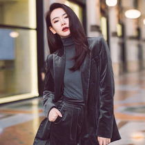 2021 autumn winter fashion Qi Wei Tongan silk suede suit suit Double-row buckle jacket OL Chair Temperament Broadlegged Pants Woman
