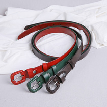 JUUZ LAN leather womens belt head layer cowhide simple Joker pure cowhide womens belt needle buckle thin belt