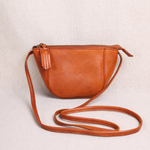 Summer leather womens bag Mini small bag cross-body shoulder bag front layer cowhide retro small satchel bag simple mobile phone bag