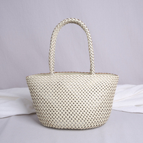JUUZ LAN handmade woven bag female summer niche retro French basket bag leather Hand bag handbag