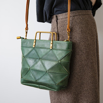 Leather women's bag handmade shoulder bag women's messenger bag head layer leather stitching art retro niche design handbag