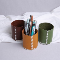 Handmade leather pen holder stationery Japanese creative fashion cute art first layer cowhide pen barrel office ornaments