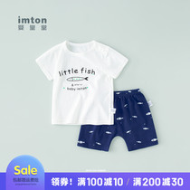 Child Short Sleeve Suit Summer Boy Boy Clothing Infant 0-2 Year Old Pure Cotton Clothes Girl Shorts Baby Summer Dress