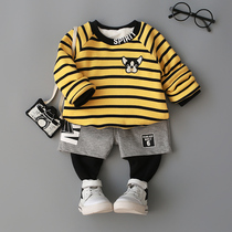 Lenubi boys autumn and winter male baby sweater two-piece suit 0-1-3 years old baby velvet clothes foreign tide 2