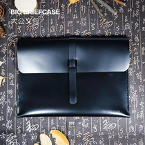 Handmade file bag Vintage leather computer bag Hand-held mens and womens pumping business commuter file bag TABLET IPAD bag