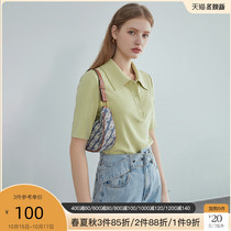 Fan Si Lanen 210238 Cotton Short Sleeve T-Shirt Women 2021 New Summer POLO Collar Knit Top