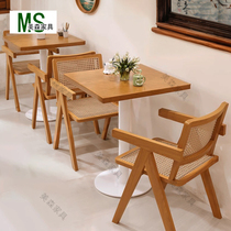Tables and chairs for catering commercial internet celebrity new Chinese teahouse table log style commercial western restaurant solid wood chairs restaurant customization