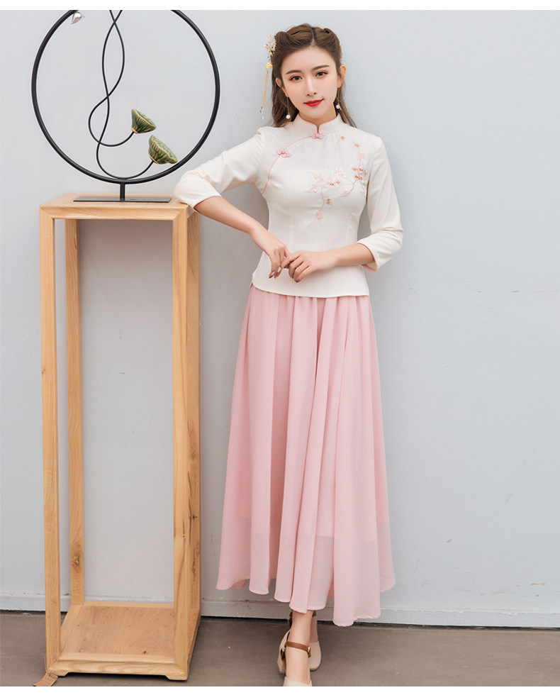 新款民国风小清新飘逸雪纺半身裙民族风仙女气质百搭大摆裙