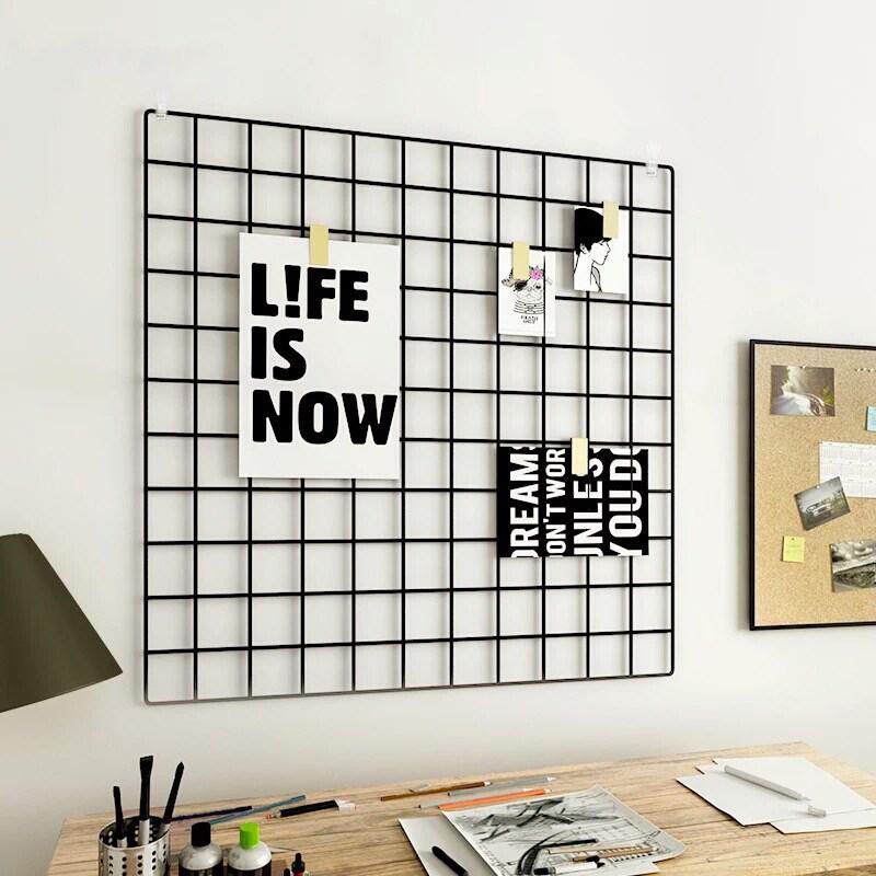 北欧风设计师黑色铁丝网格墙面挂件客厅铁艺家居装饰品照片墙定制