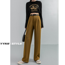 Spring mopping suit pants womens 2021 large size straight tube loose hanging casual high waist gray black wide leg pants