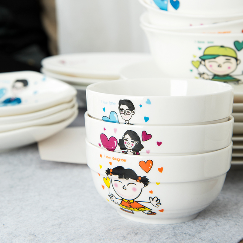 Job, lovely creative move ceramic bowl to eat a small bowl of Korean cartoon family tableware suit household bowls