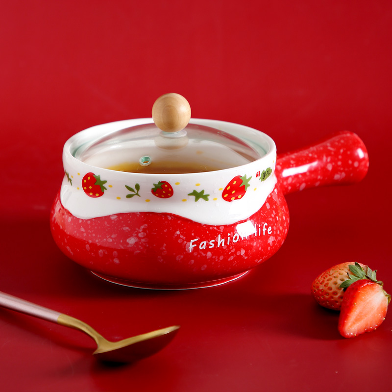 Jingdezhen ceramic bowl with cover household mercifully rainbow such use creative move with the handle and lovely strawberry roasted bowl single tableware