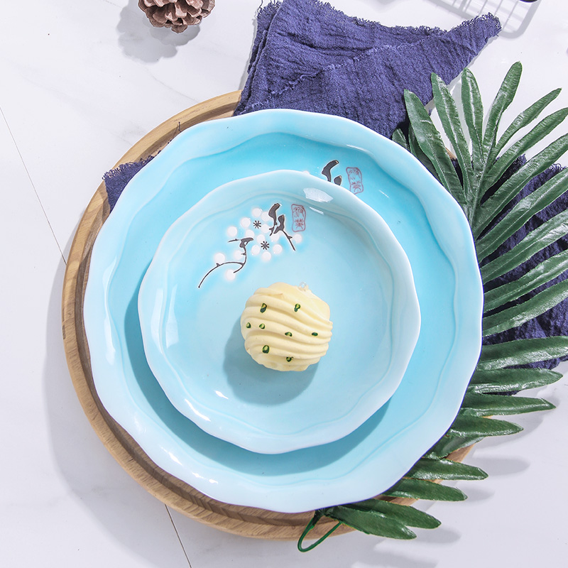 Ceramic plate household irregular circular deep dish creative dishes microwave Japanese - style tableware move soup dish plate