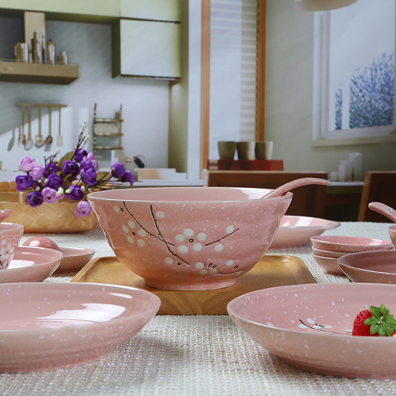 Jingdezhen ceramics Japanese cherry blossom put silverware DIY home dishes suit to eat noodles in soup bowl bowl plate combination